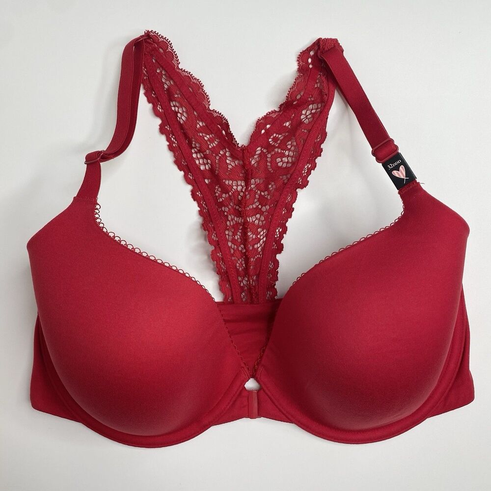 Victoria's Secret Red Lace Racerback Front Close Underwire Bra Size 32DDD